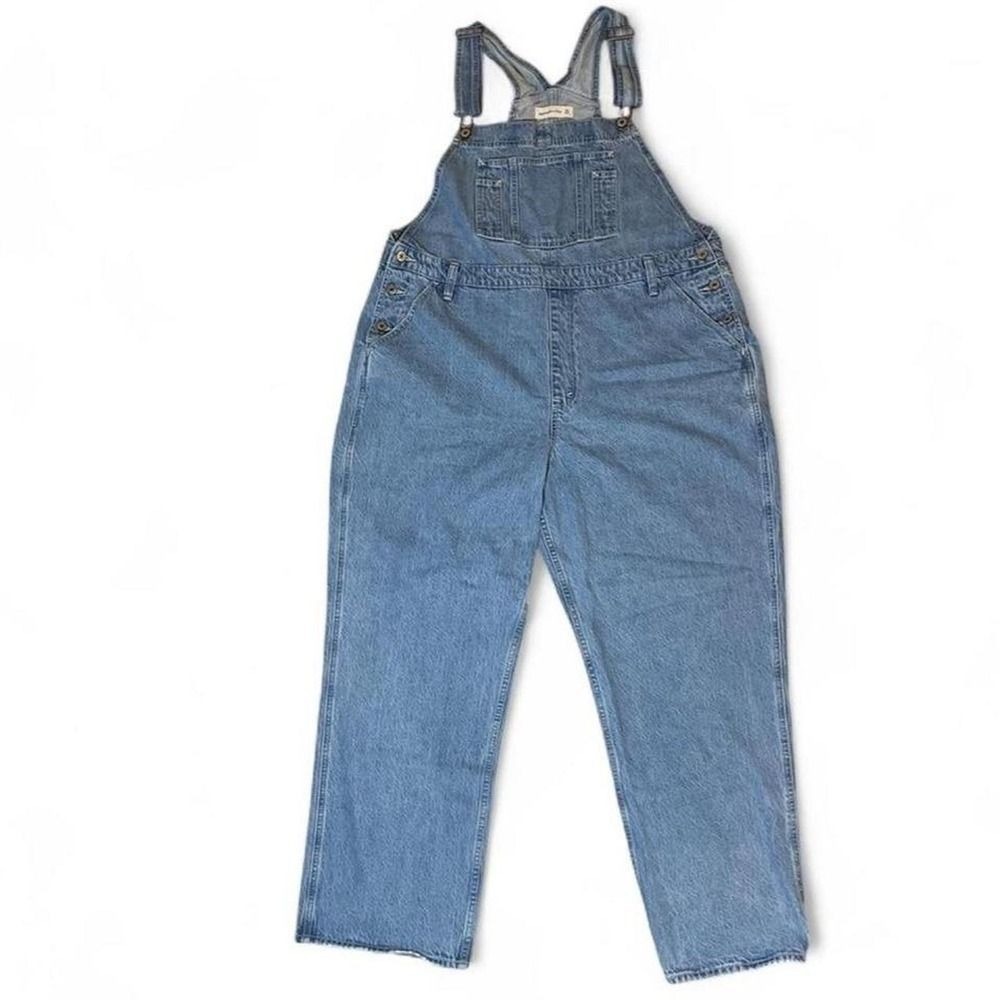 Abercrombie & Fitch Denim Overalls Women's XL Blue Light Wash Relaxed 90s Style - Picture 3 of 8